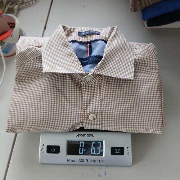 Tommy Hilfiger Tan Gingham Checkered Button Down Shirt Mens XS Preppy Work - Picture 11 of 11